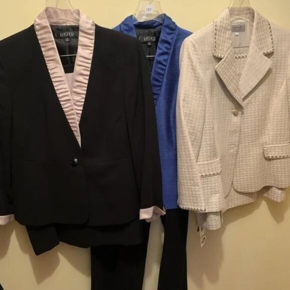 KASPER Black & Blush Pink 2 piece power suit jacket built in shell & skirt 14 P - Picture 5 of 5